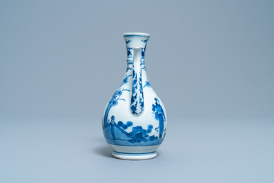 A Japanese blue and white Arita ewer, two dishes and an oval tray, Edo, 17/18th C.