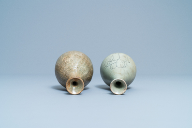 Two Korean celadon vases, probably Goryeo/Joseon, 14/15th C.