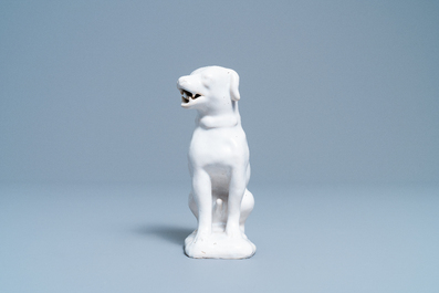 A white Dutch Delft model of a dog, 18th C.