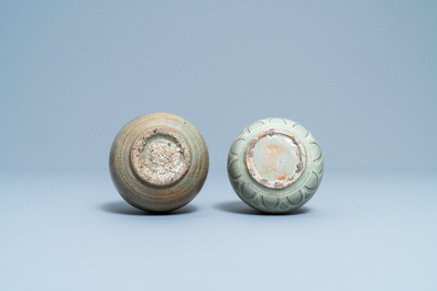 Two Korean celadon vases, probably Goryeo/Joseon, 14/15th C.