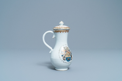 A Chinese Dutch market armorial chocolate jug with the arms of van Rheden, Qianlong