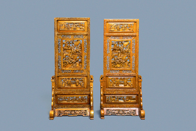 A pair of Chinese gilt carved wood screens for the Straits or Peranakan market, 19th C.