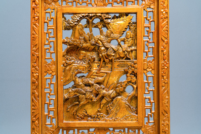 A pair of Chinese gilt carved wood screens for the Straits or Peranakan market, 19th C.