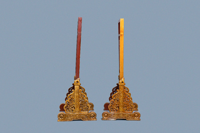 A pair of Chinese gilt carved wood screens for the Straits or Peranakan market, 19th C.