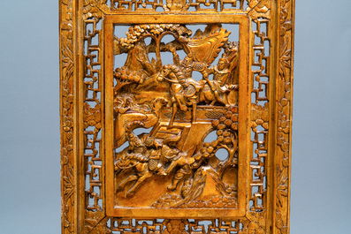 A pair of Chinese gilt carved wood screens for the Straits or Peranakan market, 19th C.