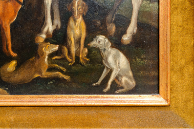 Flemish School after Albrecht D&uuml;rer, 16/17th C., oil on panel: The Vision of Saint Eustace or Saint Hubertus