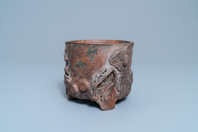 A Chinese Yixing stoneware tree trunk brush pot, Republic
