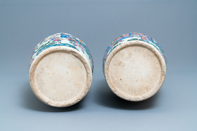 A pair of large Chinese famille rose 'Wu Shuang Pu' vases, 19th C.