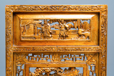 A pair of Chinese gilt carved wood screens for the Straits or Peranakan market, 19th C.