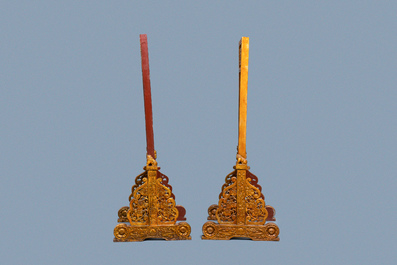 A pair of Chinese gilt carved wood screens for the Straits or Peranakan market, 19th C.