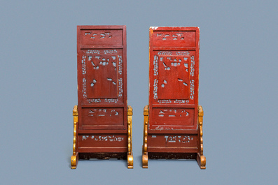 A pair of Chinese gilt carved wood screens for the Straits or Peranakan market, 19th C.