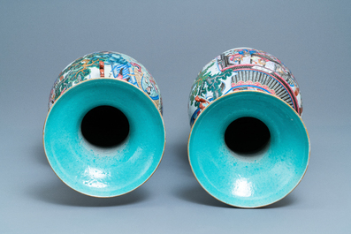 A pair of large Chinese famille rose 'Wu Shuang Pu' vases, 19th C.