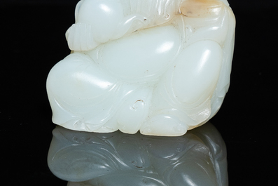 A Chinese white jade figure of Li Taipo, Kangxi/Yongzheng