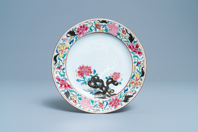 Thirteen Chinese famille rose bianco sopra bianco plates, Qianlong