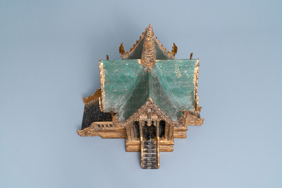 A parcel-gilt carved wood miniature temple, Thailand, 19/20th C.