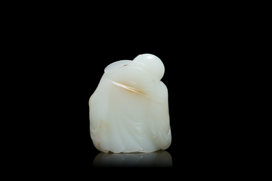 A Chinese white jade figure of Li Taipo, Kangxi/Yongzheng