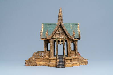 A parcel-gilt carved wood miniature temple, Thailand, 19/20th C.