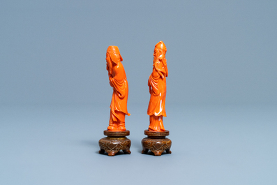 Deux figures d'immortels en corail rouge, Chine, 19/20&egrave;me