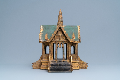 A parcel-gilt carved wood miniature temple, Thailand, 19/20th C.