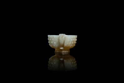 A Chinese celadon jade two-handled libation cup, Ming