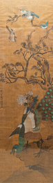 Shen Quan (1682-1762), ink and colour on silk, 18th C.: 'Two  scenes with birds'