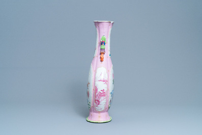 A Chinese famille rose vase with floral and landscape medallions, Qianlong