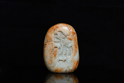 A Chinese celadon and russet jade boulder carving, Qing