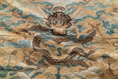 A Chinese kesi woven silk 'dragon' panel, Wanli