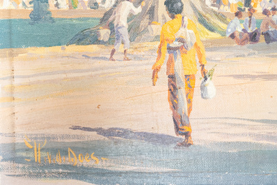 Willem Jan Pieter van der Does (1889-1966), olie op doek: 'Straatzicht in Bali'