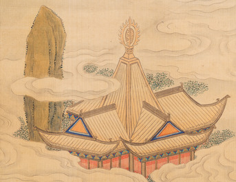 Chinese school, ink and colour on silk, 18/19th C.: 'Figures in a landscape'