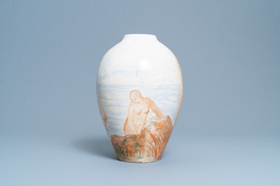 An art deco vase with bathing females, F&eacute;lix-Pascal F&eacute;vola for Lachenal, France, ca. 1930
