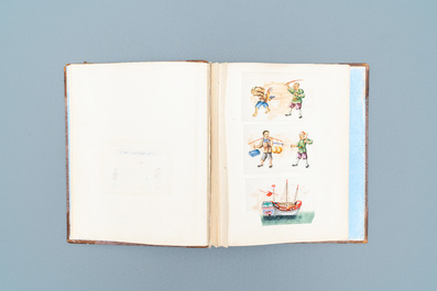 Chinese school, Canton, ink and colour on paper, 19th C.: an album and two boxes with 70 paintings