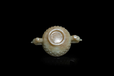 A Chinese celadon jade two-handled libation cup, Ming