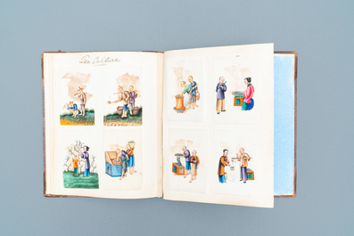 Chinese school, Canton, ink and colour on paper, 19th C.: an album and two boxes with 70 paintings