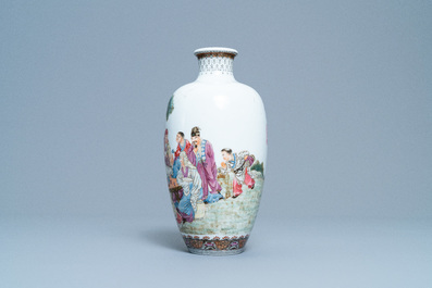 A Chinese famille rose vase with scholars and their servants, Qianlong mark, Republic