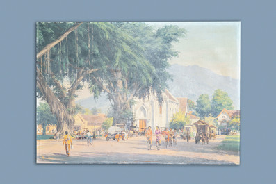 Willem Jan Pieter van der Does (1889-1966), oil on canvas: 'A streetview in Bali'