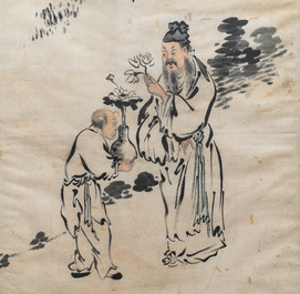 Yaotang (China, 19/20th C.), ink and colour on paper, dated 1903: 'Zhou Lianxi's lotus after Wu Daozi'