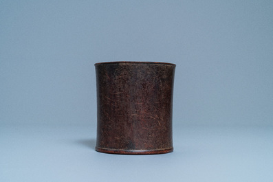 A Chinese wooden brush pot, Ming
