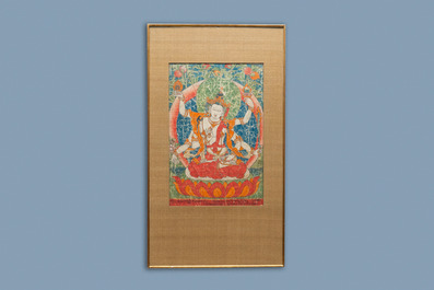 Un thangka &agrave; d&eacute;cor de 'Vasudhara', Tibet ou N&eacute;pal, 19&egrave;me