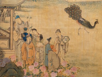 Chinese school, ink and colour on silk, 18/19th C.: 'Figures in a landscape'