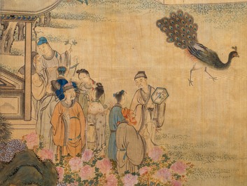 Ecole chinoise, encre et couleurs sur soie, 18/19&egrave;me: 'Personnages dans un paysage'