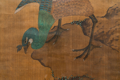 Shen Quan (1682-1762) encre et couleurs sur soie, 18&egrave;me: 'Deux sc&egrave;nes aux oiseaux'