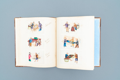 Chinese school, Canton, inkt en kleur op rijstpapier, 19e eeuw: een album en twee doosjes met 70 schilderingen