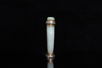 A Chinese white jade snuff bottle and two green jade carvings, 17th C. and later