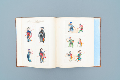 Ecole chinoise de Canton, encre et couleurs sur papier, 19&egrave;me: un album et deux bo&icirc;tes contenants 70 peintures
