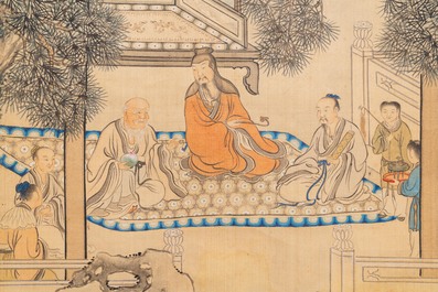 Chinese school, ink and colour on silk, 18/19th C.: 'Figures in a landscape'