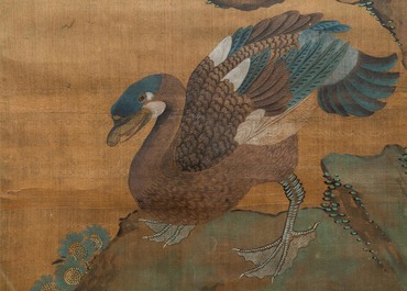 Shen Quan (1682-1762) encre et couleurs sur soie, 18&egrave;me: 'Deux sc&egrave;nes aux oiseaux'