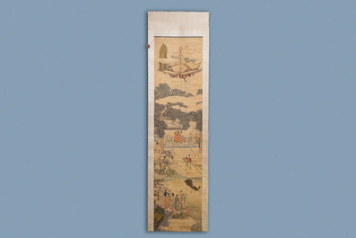 Chinese school, ink and colour on silk, 18/19th C.: 'Figures in a landscape'