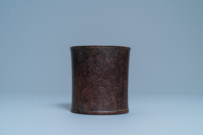 A Chinese wooden brush pot, Ming