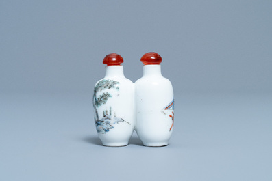 A double Chinese famille rose snuff bottle, 19th C.